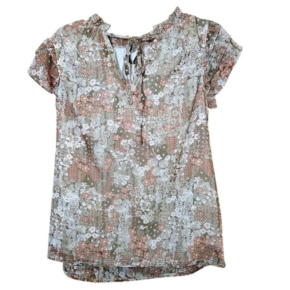 Dokotoo Women Floral Ruffle V Neck Flutter Sleeve Boho Blouse Top‎ Green Pink M